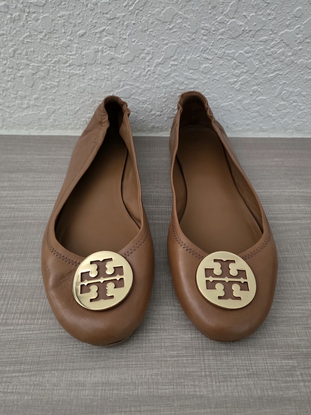 Tory Burch Minnie Travel Tan Leather Ballet Flats 13